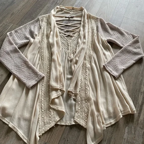 Miss Me Cream Drape Collar Cardigan- Size S - Picture 1 of 16